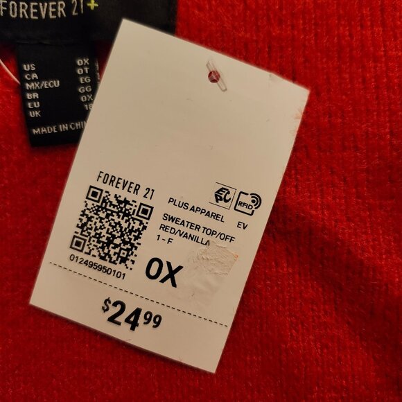 Forever 21 Women's Size 0X Off Shoulder Sweater-Knit Crop Top Red/White Stripe - Picture 7 of 8